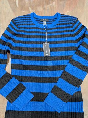 Melissa Paige black and blue striped women's sweater